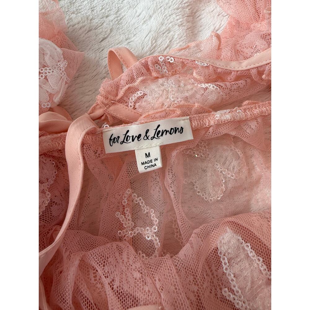 For Love & Lemons Shari Medium Peach Mini Dress Butterfly Sequin Lace NWT - Picture 11 of 16
